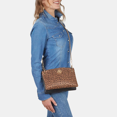 Clutch de mujer Bata Red Label con estampado animal y correa de cadena, Animal Clutch de mujer Bata Red Label con estampado animal y correa de cadena, Animal